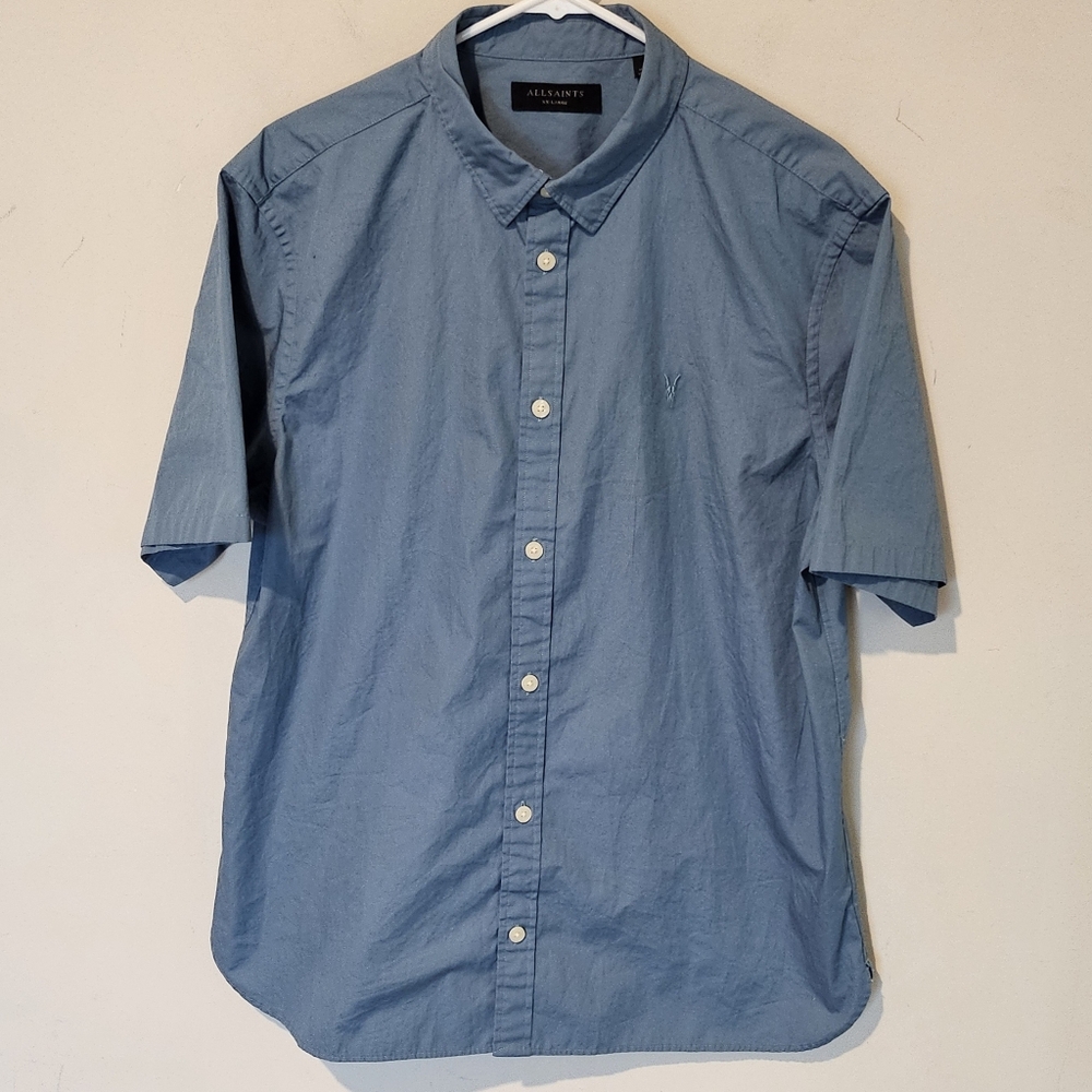 All Saints Light Blue Short Sleeve Button-Down Shirt